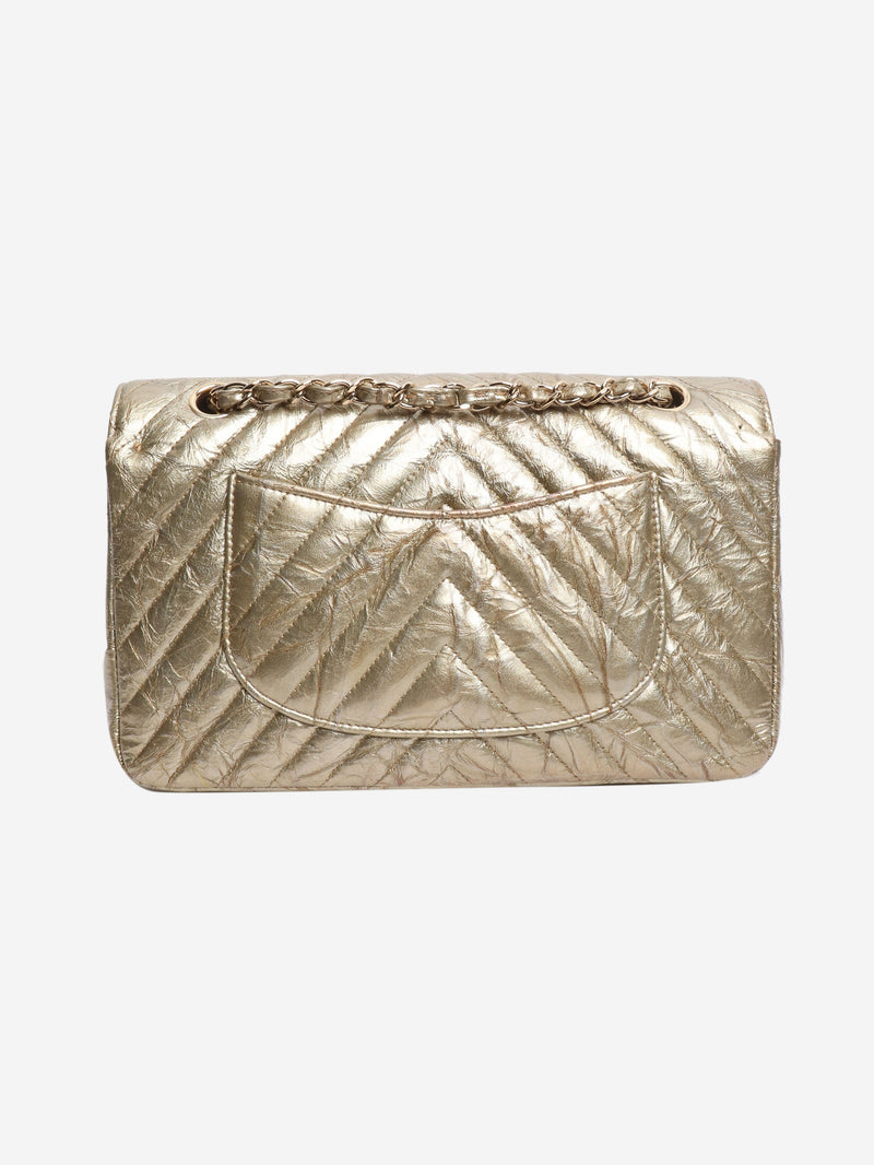 Gold 2018 medium chevron-quilted crumpled lambskin double flap shoulder bag Shoulder bags Chanel 