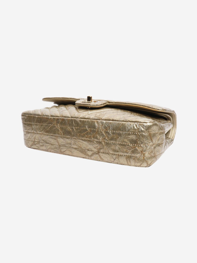 Gold 2018 medium chevron-quilted crumpled lambskin double flap shoulder bag Shoulder bags Chanel 
