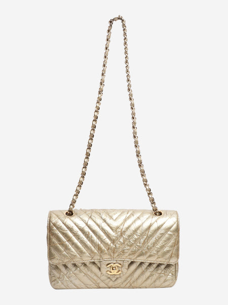 Gold 2018 medium chevron-quilted crumpled lambskin double flap shoulder bag alternate image