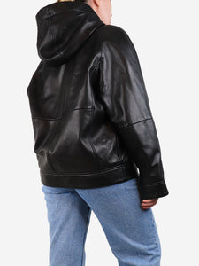 Brunello Cucinelli Black leather hooded jacket - size UK 14