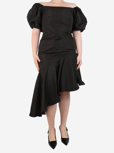 Polo Ralph Lauren Brown ruffled asymmetrical midi dress - size UK 12
