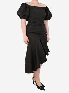Polo Ralph Lauren Brown ruffled asymmetrical midi dress - size UK 12