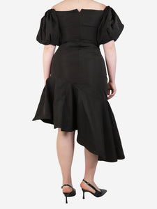 Polo Ralph Lauren Brown ruffled asymmetrical midi dress - size UK 12