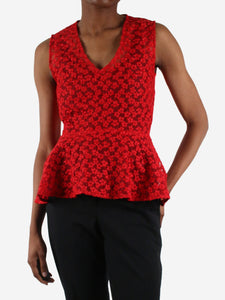 Maje Red floral embroidered lace top - size UK 6