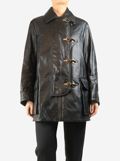 Black leather fireman clasp coat - size UK 8 Coats & Jackets Loewe 