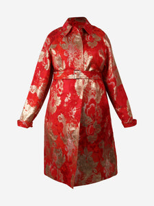 Dries Van Noten Red floral jacquard coat, with belt - size M