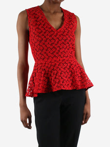 Maje Red floral embroidered lace top - size UK 6