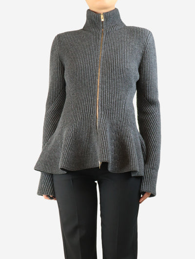 Dark grey ribbed zip cardigan - size UK 12 Knitwear Alaia 