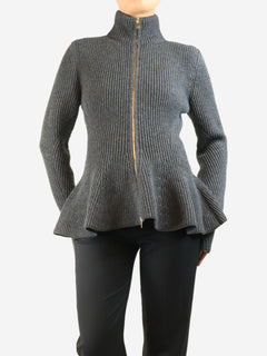 Dark grey ribbed zip cardigan - size UK 12 Knitwear Alaia 