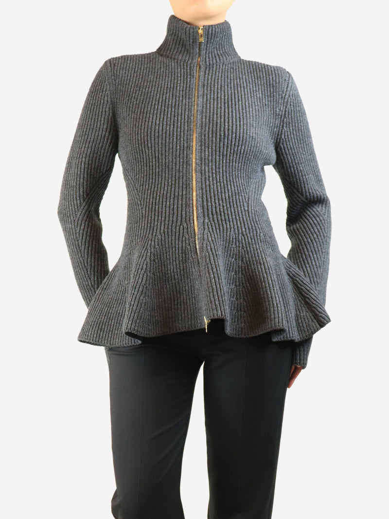 Dark grey ribbed zip cardigan - size UK 12 Knitwear Alaia 