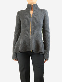 Dark grey ribbed zip cardigan - size UK 12 Knitwear Alaia 