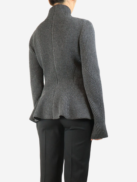 Dark grey ribbed zip cardigan - size UK 12 alternate image
