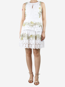 Diane Von Furstenberg White floral-embroidered ruffle dress - size UK 8