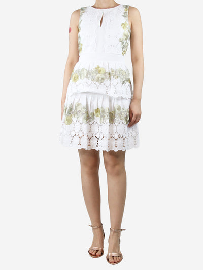 White floral-embroidered ruffle dress - size UK 8 Dresses Diane Von Furstenberg 