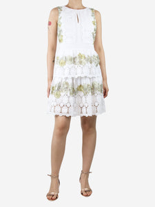 Diane Von Furstenberg White floral-embroidered ruffle dress - size UK 8