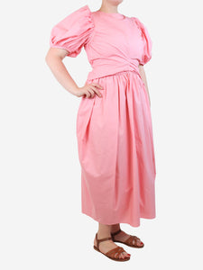 Cecilie Bahnsen Pink Juniper gathered midi dress - size UK 12