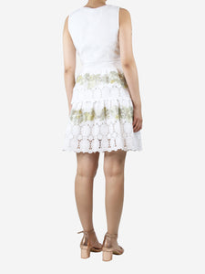 Diane Von Furstenberg White floral-embroidered ruffle dress - size UK 8