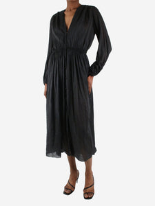 Forte Forte Black long-sleeved v-neckline sheer midi dress - size UK 6