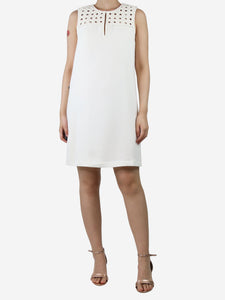 Diane Von Furstenberg Cream sleeveless woven detail midi dress - size UK 12