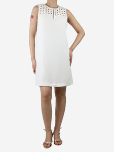 Diane Von Furstenberg Cream sleeveless woven detail midi dress - size UK 12