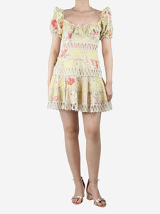 Zimmermann Yellow off-shoulder floral-printed cutout mini dress - size UK 12