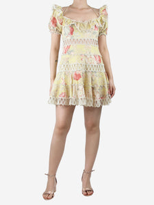 Zimmermann Yellow off-shoulder floral-printed cutout mini dress - size UK 12