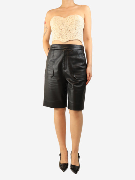 Black high-waisted leather shorts - size UK 12 alternate image