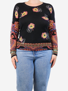 Etro Black paisley thin knit top - size UK 14