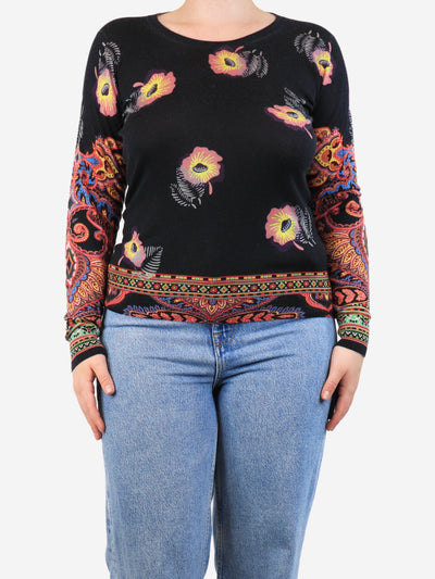 Black paisley thin knit top - size UK 14 Tops Etro 