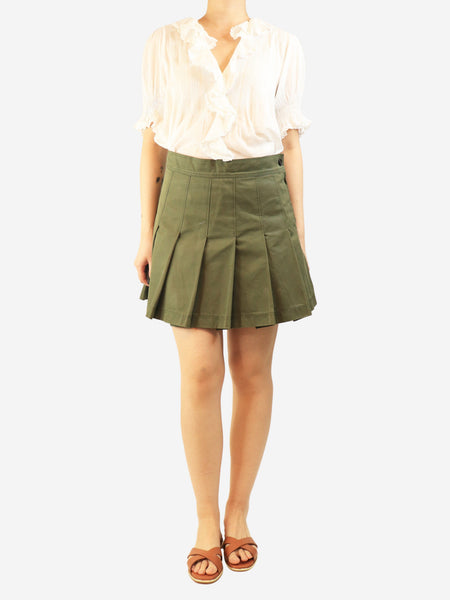Khaki green pleated mini skirt - size UK 10 alternate image