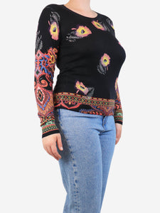 Etro Black paisley thin knit top - size UK 14