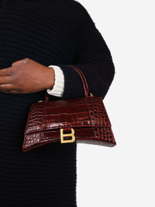 Balenciaga Burgundy small Hourglass crocskin bag