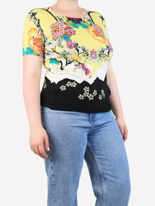 Etro Yellow floral knit top - size UK 14