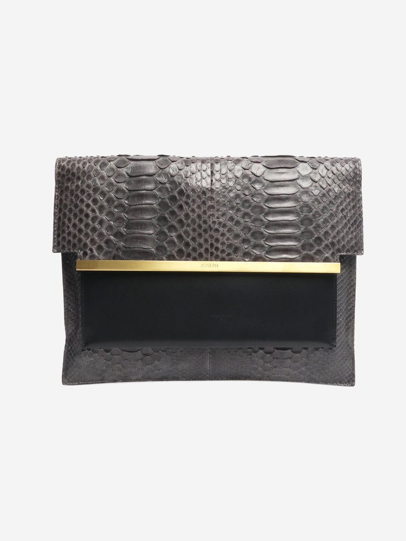 snake embossed leather clutch