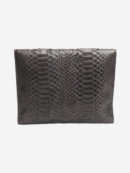Grey snake-embossed leather clutch alternate image