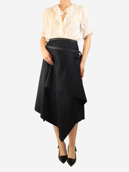 Navy draped asymmetric skirt - size UK 12 alternate image