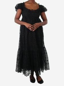 Doen Black floral embroidered midi dress - size L