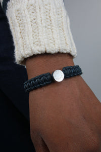 Hermes Navy leather braid bracelet