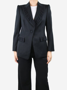 Escada Black padded-shoulders ruffle trim blazer - size M