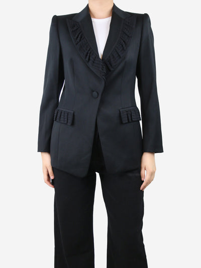 Black padded-shoulders ruffle trim blazer - size M Coats & Jackets Escada 