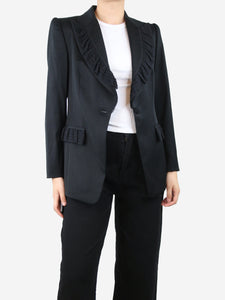 Escada Black padded-shoulders ruffle trim blazer - size M