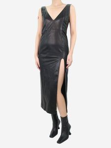 Marina Moscone Black leather-effect sleeveless slit midi dress - size UK 10