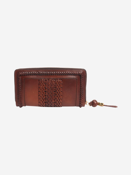 Vintage brown braided leather wallet product image