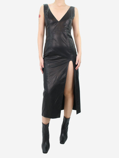 Black leather-effect sleeveless slit midi dress - size UK 10 Dresses Marina Moscone