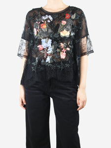 Valentino Black floral applique lace top - size UK 10