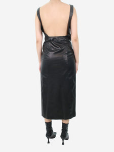 Marina Moscone Black leather-effect sleeveless slit midi dress - size UK 10