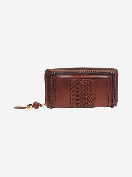 Vintage brown braided leather wallet alternate image