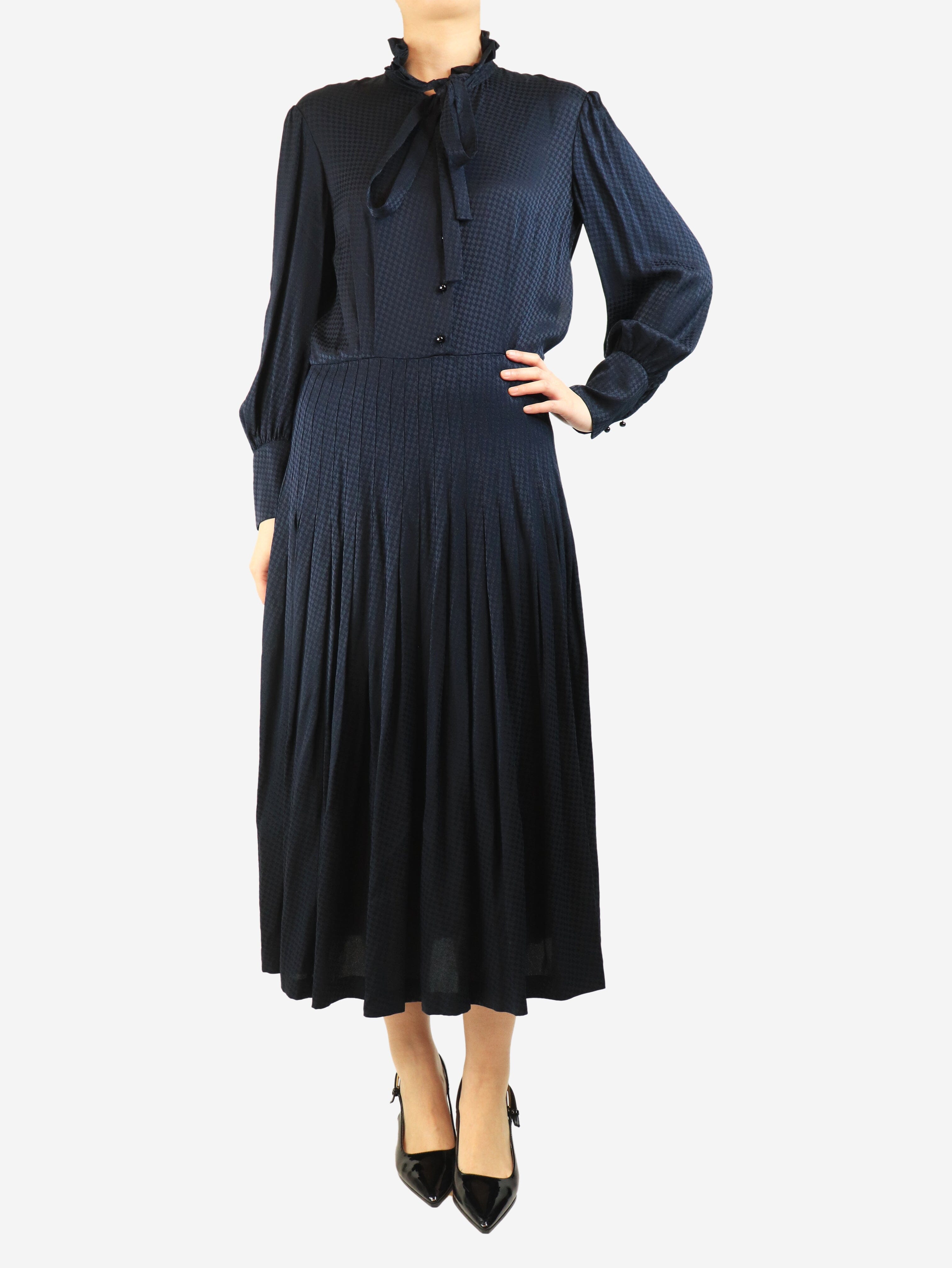 Navy houndstooth midi dress - size UK 12 Dresses Saint Laurent 