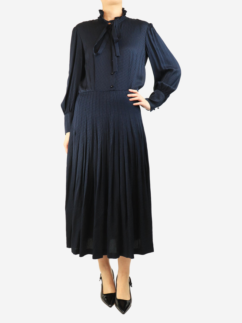 Navy houndstooth midi dress - size UK 12 Dresses Saint Laurent 