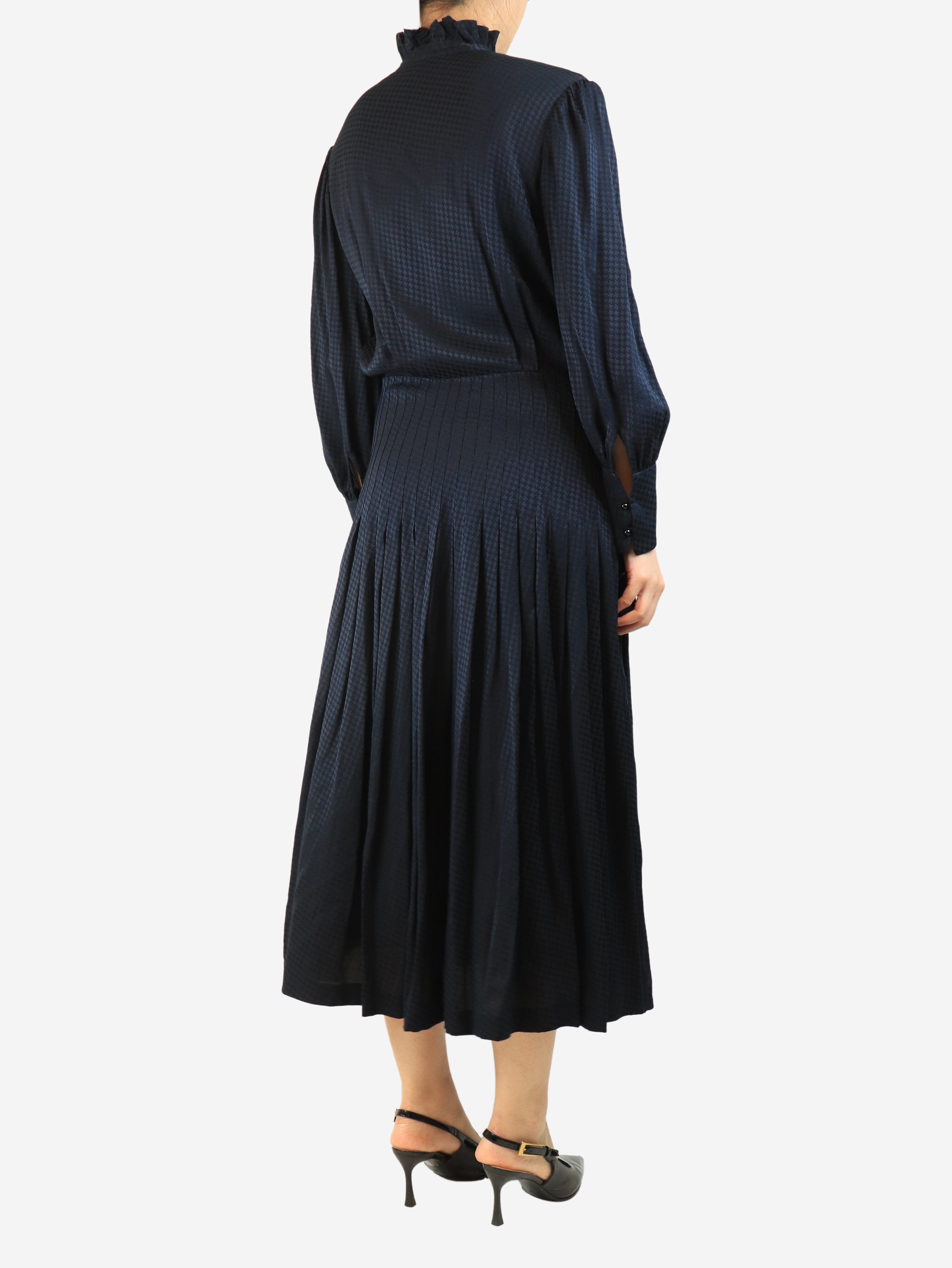Navy houndstooth midi dress - size UK 12 Dresses Saint Laurent 